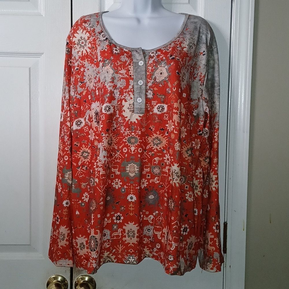 Long sleeve multicolor printed super soft top Sz 2XL NIB